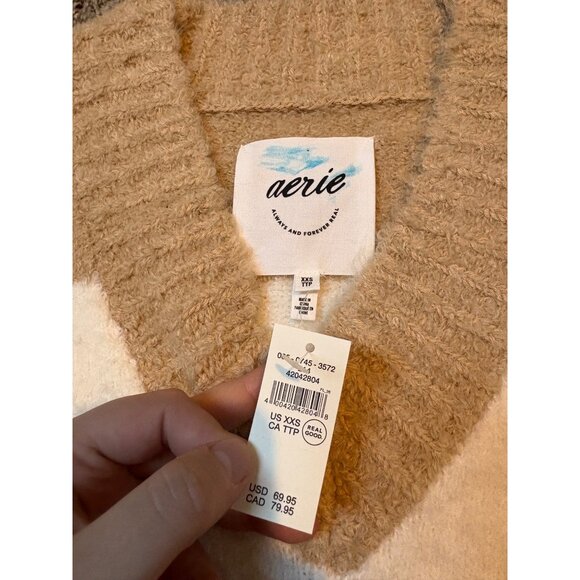 NEW Aerie Teddy Plush Oversized Boucle Wool-Blend Striped Neutral Sweater Cozy - Picture 6 of 10